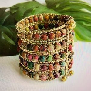 Kantha Beaded Grid Cuff